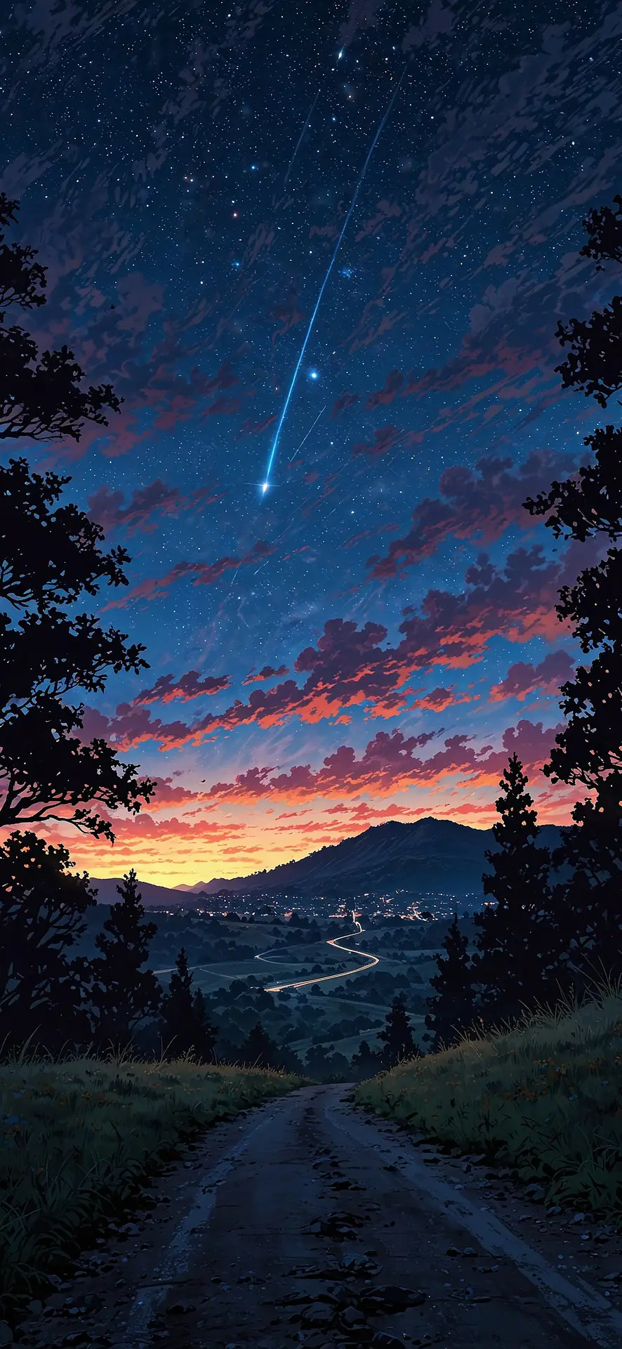 Sunset meteor over wild countryside landscape