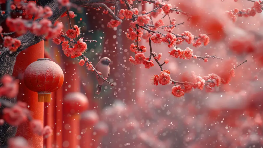 红梅雪景中式意境壁纸