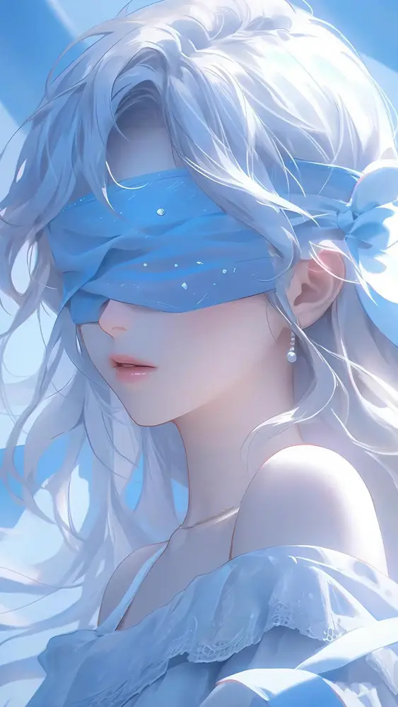 1080x1920 Mobile 动漫二次元 Wallpaper - 蒙眼白发少女唯美插画