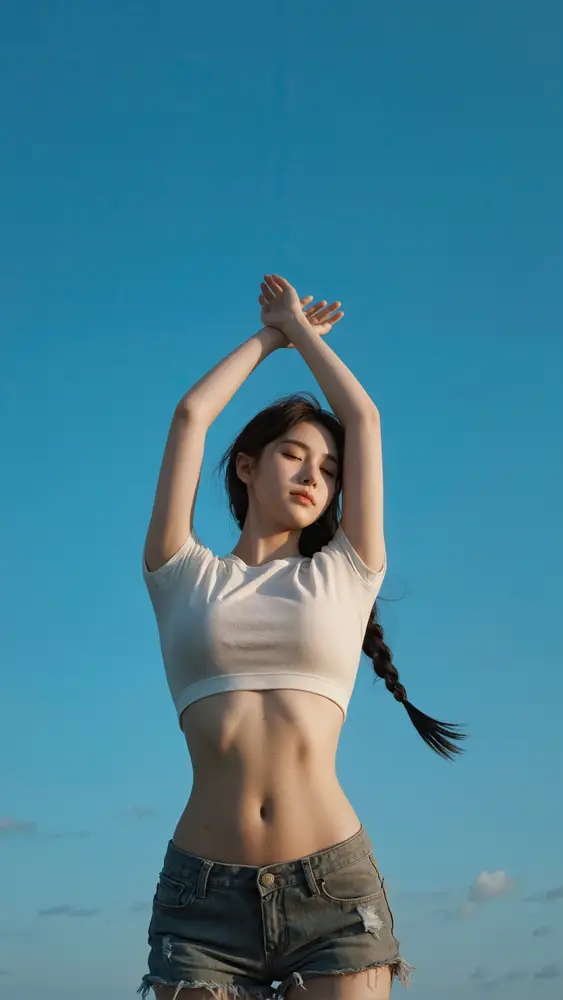 2160x3840 Mobile 人像摄影 Wallpaper - 蓝天阳光下的元气少女