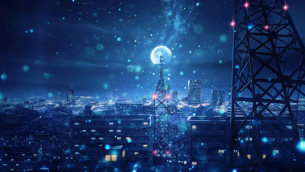月下城市之夜星空壁纸
