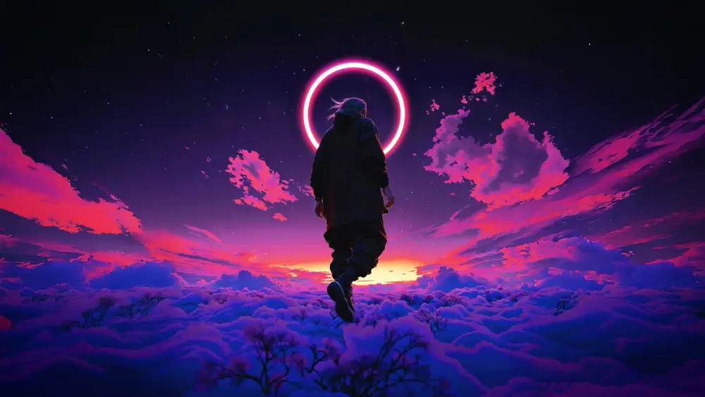 赛博朋克霓虹光环少年