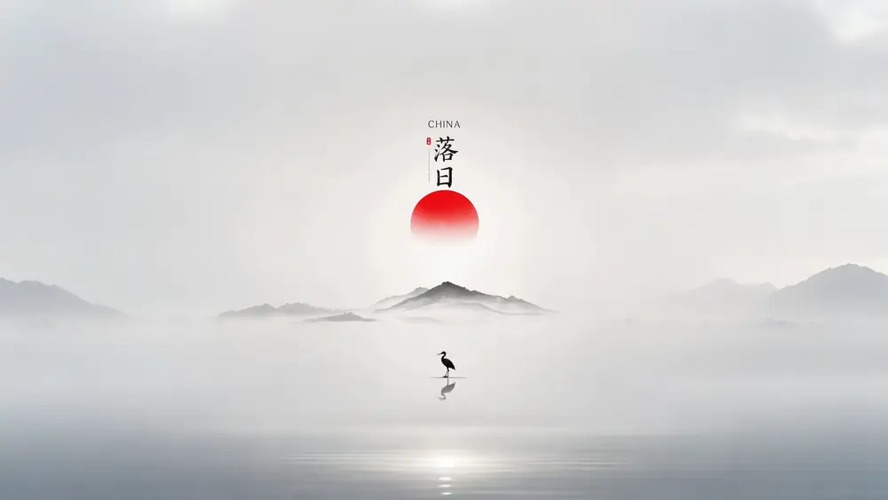 极简国风水墨落日壁纸