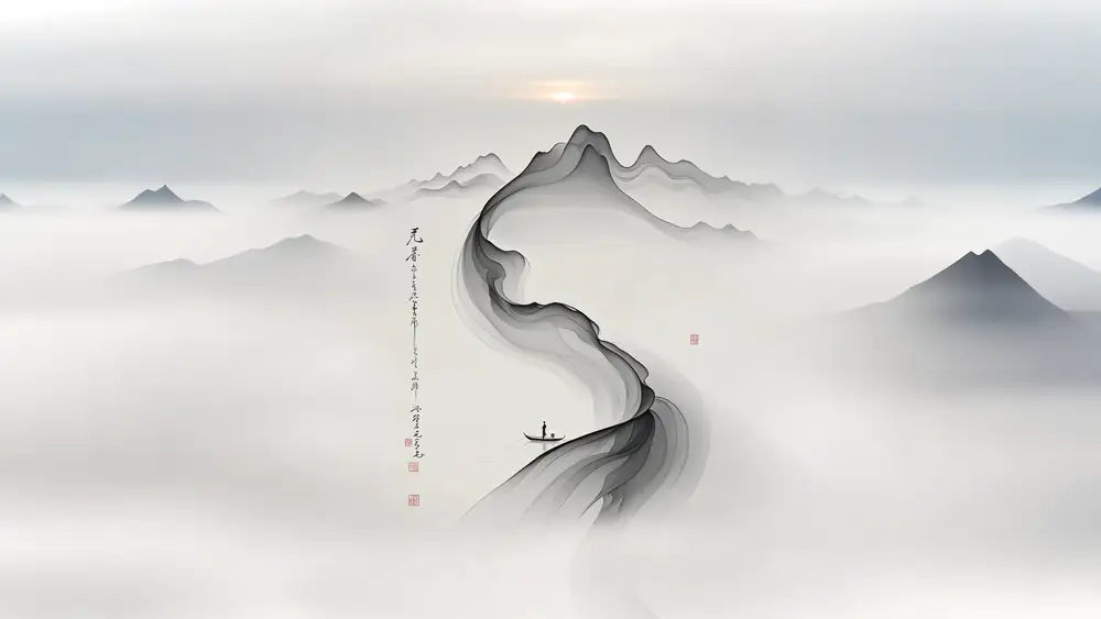 水墨山水孤舟意境