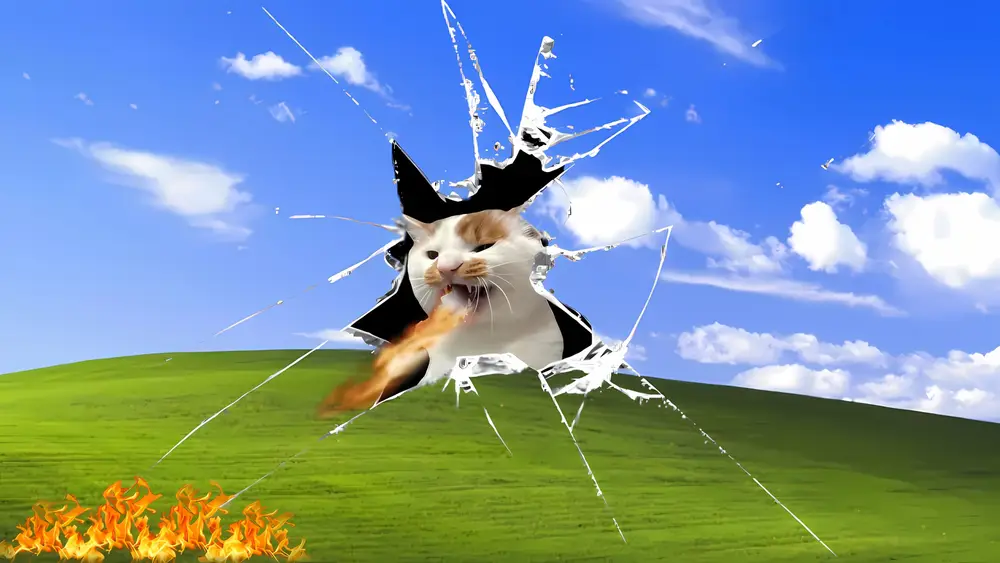 破屏而出的喷火猫创意壁纸