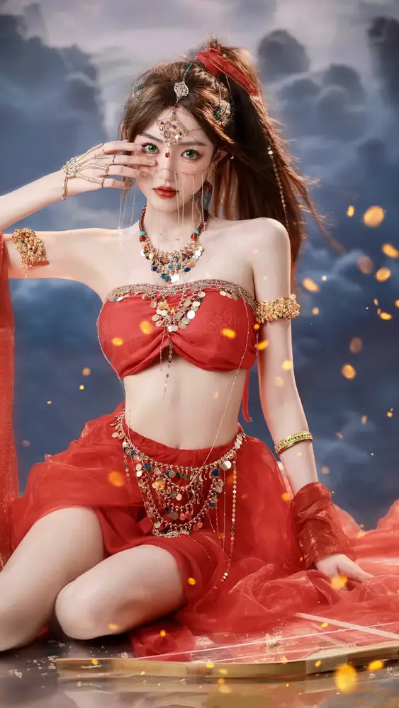 2160x3840 Mobile 人像摄影 Wallpaper - 红衣异域风情美女写真