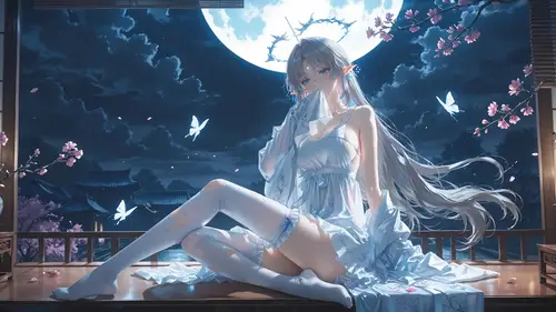 5120x2880 Desktop 动漫二次元 Wallpaper - 月下少女樱花动漫壁纸