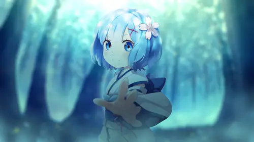 2560x1440 Desktop Wallpaper - 蓝发动漫少女林中回眸