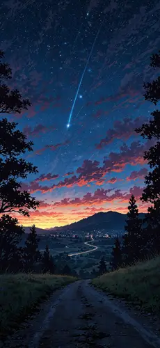 1290x2796 Mobile Wallpaper - 落日流星山野风光