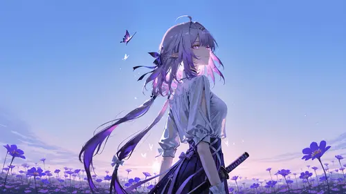 8000x4500 Desktop Wallpaper - 紫色花海中的精灵剑士