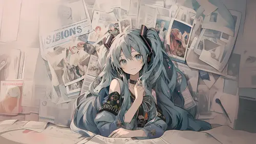 3840x2160 Desktop 动漫二次元 Wallpaper - 少女与旧报纸唯美插画