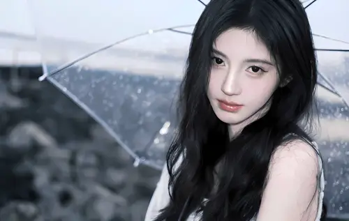 2358x1494 Desktop 人像摄影 Wallpaper - 撑伞雨中长发少女