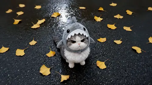 3840x2160 Desktop 可爱萌宠 Wallpaper - 鲨鱼装扮的可爱萌猫