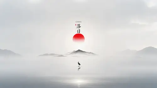 3840x2160 Desktop 视觉艺术 Wallpaper - 极简国风水墨落日壁纸