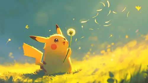 3840x2160 Desktop 动漫二次元 Wallpaper - 皮卡丘吹蒲公英动漫壁纸