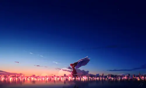3840x2323 Desktop Wallpaper - 黄昏下飞翔的羽翼少女