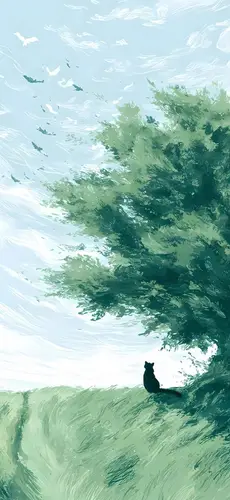 1280x2781 Mobile 自然风景 Wallpaper - 绿意森系小猫清新壁纸