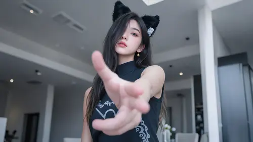 3840x2160 Desktop 极简美学 Wallpaper - 猫耳少女互动伸手特写