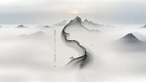 3840x2160 Desktop 自然风景 Wallpaper - 水墨山水孤舟意境
