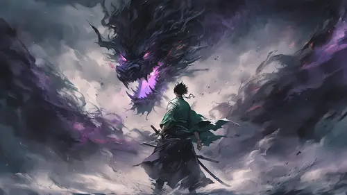 1920x1080 Desktop 动漫二次元 Wallpaper - 武士对决暗影巨龙