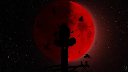 1920x1080 Desktop 动漫二次元 Wallpaper - 红月之下的忍者剪影