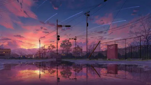 3840x2160 Desktop Wallpaper - 日落黄昏动漫街道
