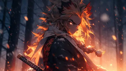 5120x2880 Desktop 动漫二次元 Wallpaper - 雪中火焰武士二次元壁纸