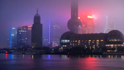 3840x2160 Desktop 城市建筑 Wallpaper - 上海滩夜色朦胧霓虹壁纸