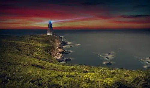 4988x2941 Desktop Wallpaper - 红霞暮色下的海岸灯塔
