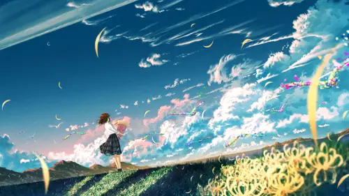 5120x2880 Desktop 动漫二次元 Wallpaper - 少女与梦幻云海花田